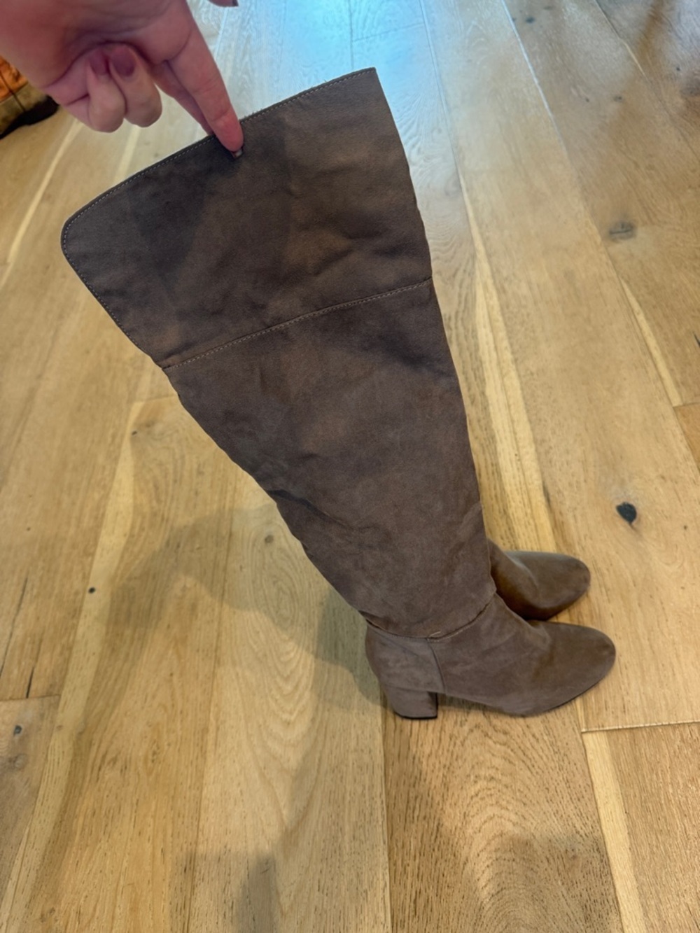 BAMBOO Taupe Over-the-Knee Suede Block Heel Boots